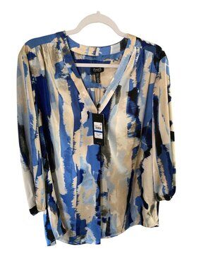 JONES NEW YORK Women's 3/4 Sleeves Printed Satin Blouse PXL  NWT